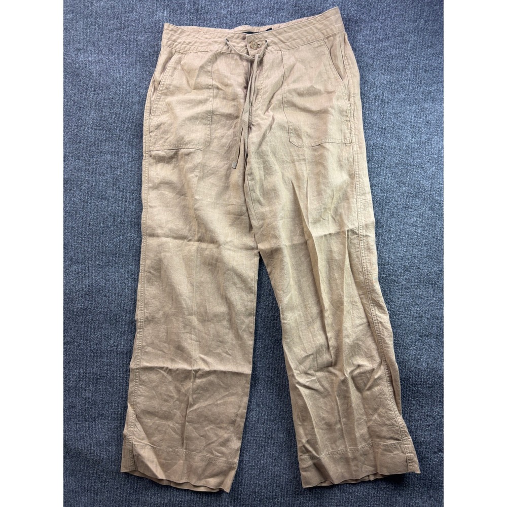 Lauren Ralph Lauren Pants Womens 6 Tan Linen Wide Leg Drawstring Trousers